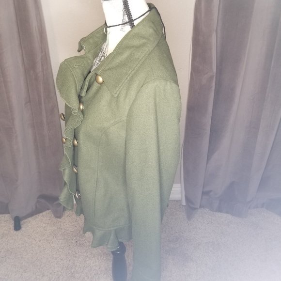 Coffee Shop - Olive Green Ruffle Jacket - Picture 3 of 4